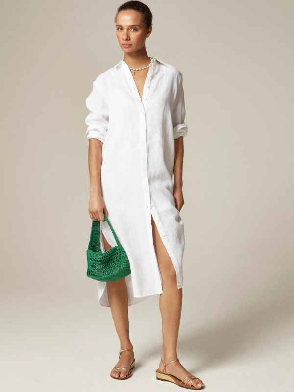 white Tunic Shirtdress in Linen