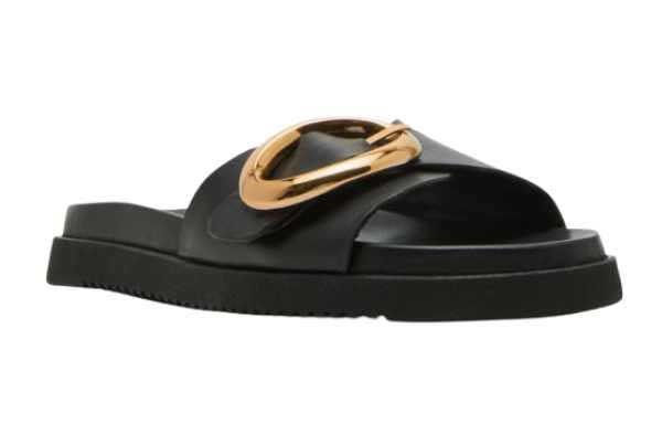 black gold buckle Slide Sandal