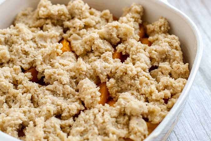 peach cobbler ready to bake!