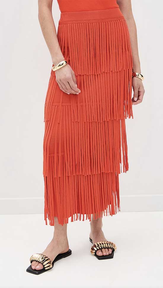 orange Knit Fringe Skirt