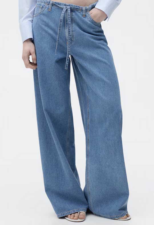 Mango Wide Leg Denim Pants With Belt