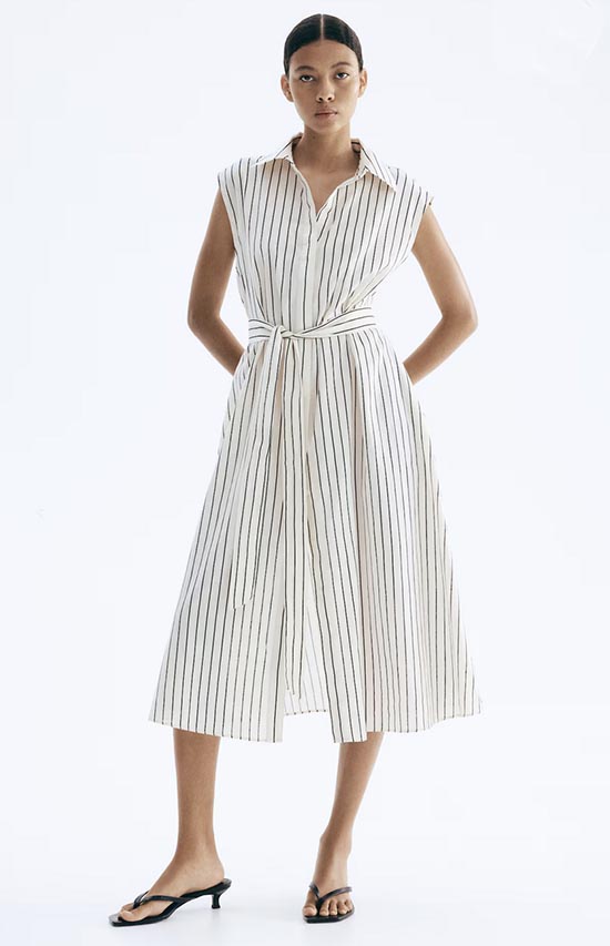 H&M white stripe linen shirtdress