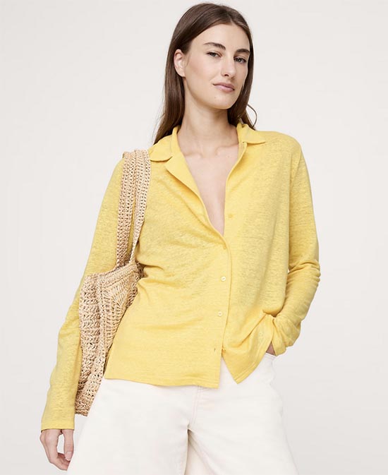 yellow linen button front shirt fountanof30