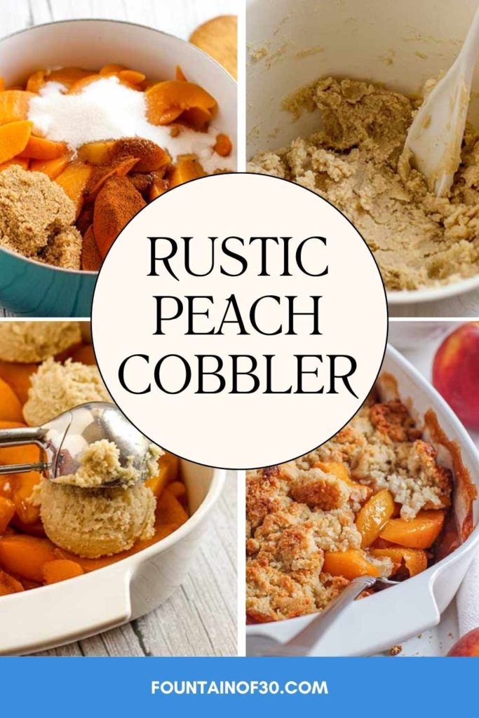 Rustic peach cobbler made with fresh or frozen peaches and topped with a golden, buttery crust.