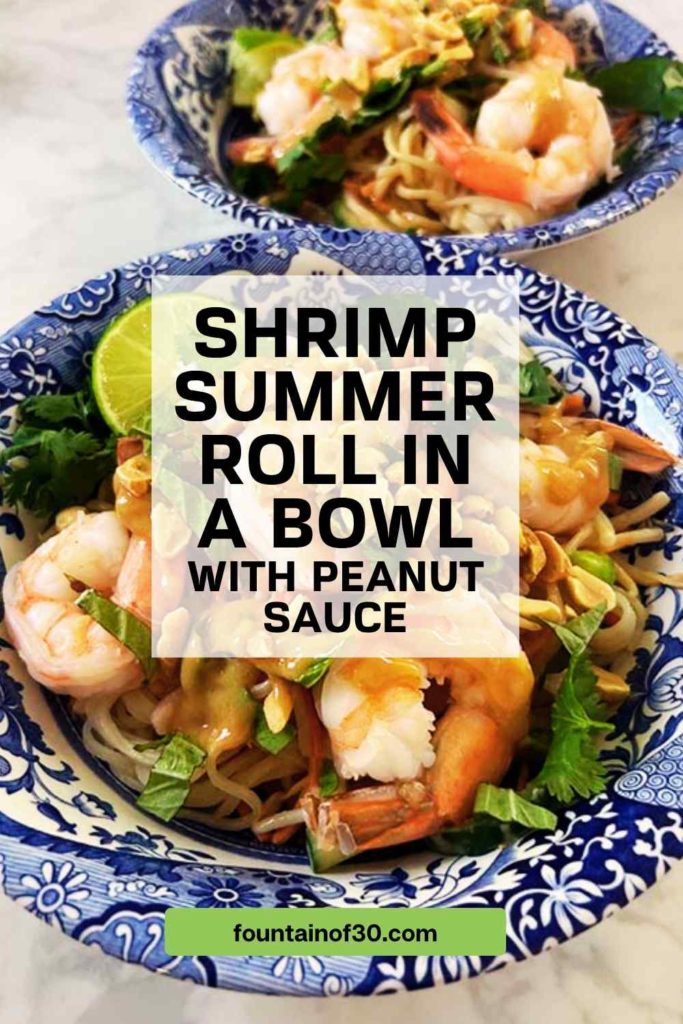 shrimp summer roll in a bowl with peanut sauce fountainof30