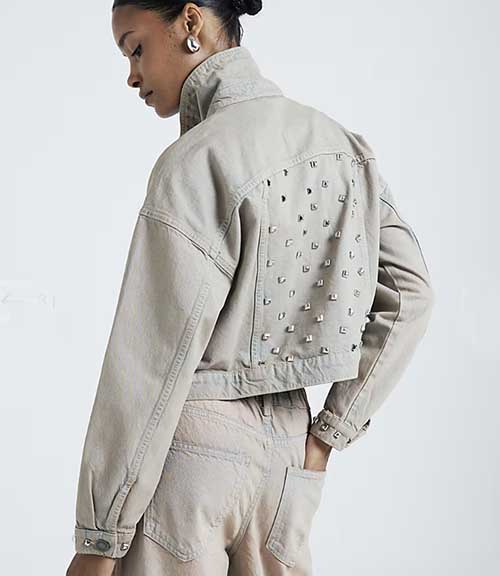 River Island Grey Studded Denim Jacket festival fashion