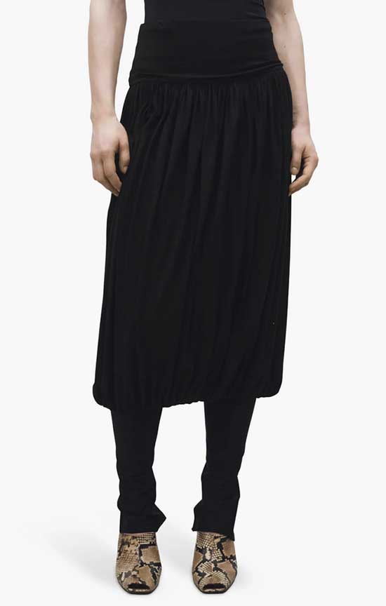 bubble hem skirt with skiinny pants