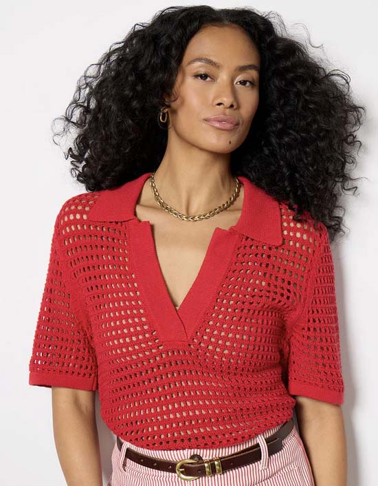 Evereve Teagan Pullover openweave red fountainof30