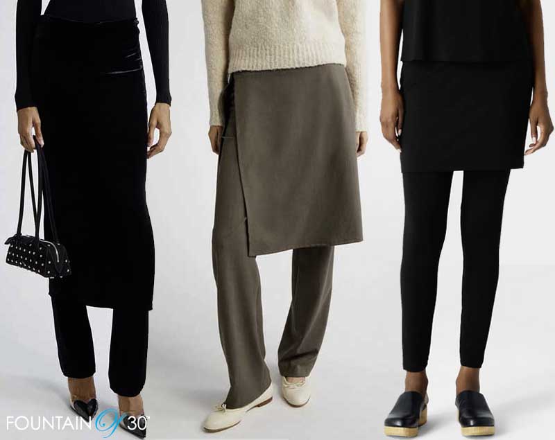 skirted pants trend for women over 50 fountainof30