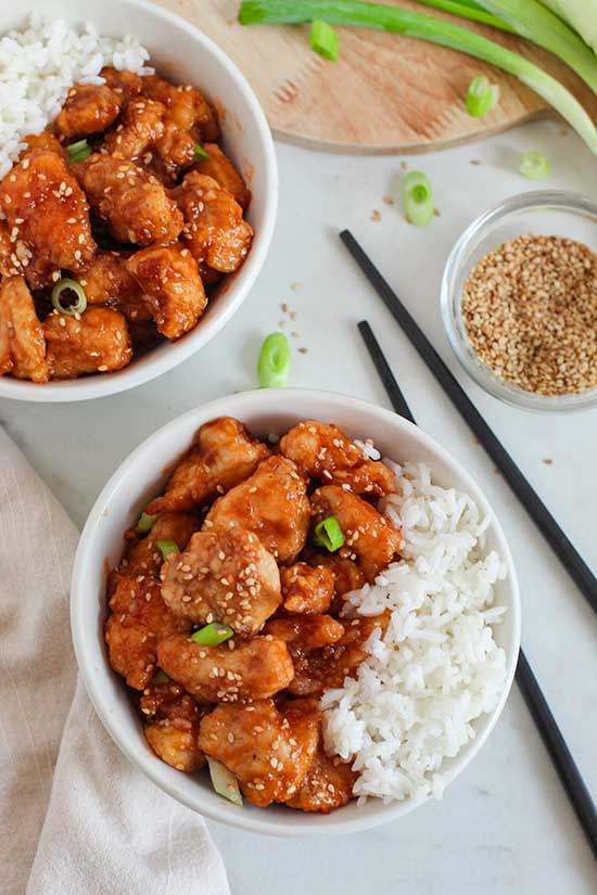 high protein Sticky Sesame Glazed Chicken fountainof30