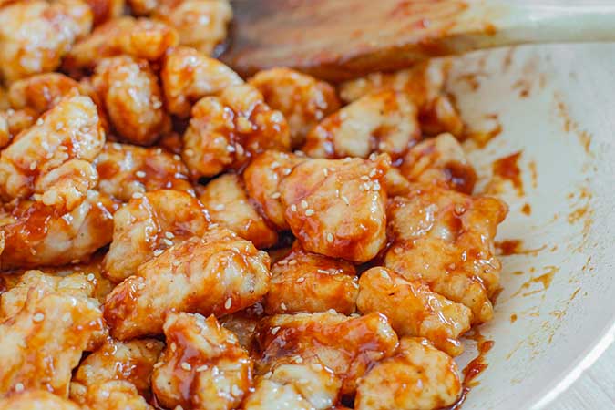 chicken coated in sauce fountainof30