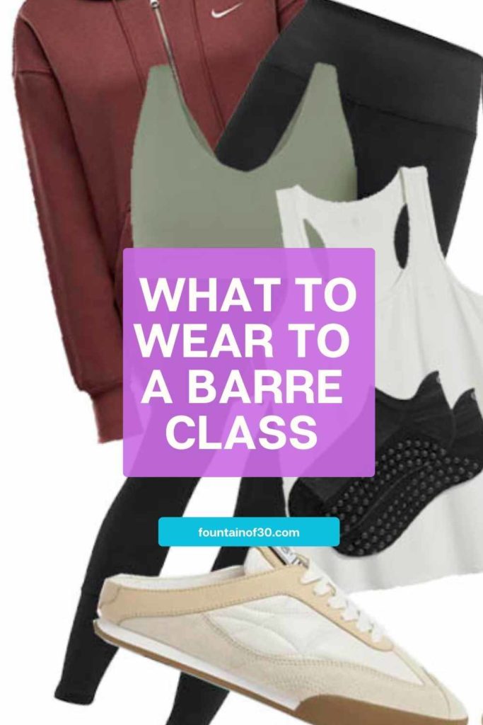 Chic athleisure outfit ideas for women over 50! See how to style barre class looks with both designer and budget-friendly picks on Fountain Of 30 blog.