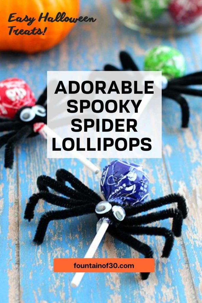 Fun Halloween craft for kids! Create spooky spider lollipops in minutes. #HalloweenCraftsForKids #DIYHalloweenTreats #SpookySpider #CuteHalloween