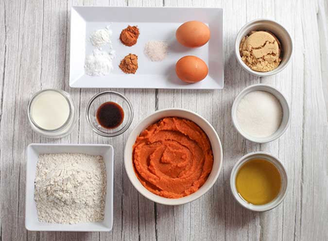 Pumpkin Streusel Muffins with Maple Glaze batter ingredients fountainof30