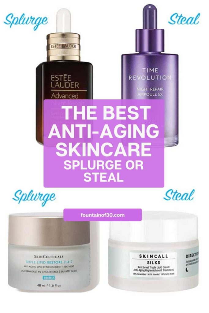 Luxury skincare look for less! Discover the best anti-aging product dupes that actually work. #SkinCareSteals #AntiAgingBeauty #DupesThatWork #FountainOf30