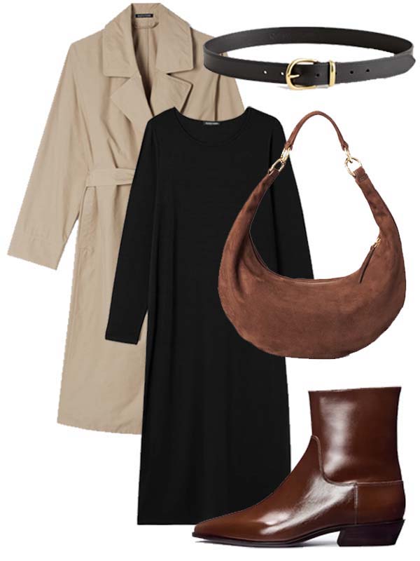 Sustainable Fall Capsule Wardrobe dress trench outfit fountainof30