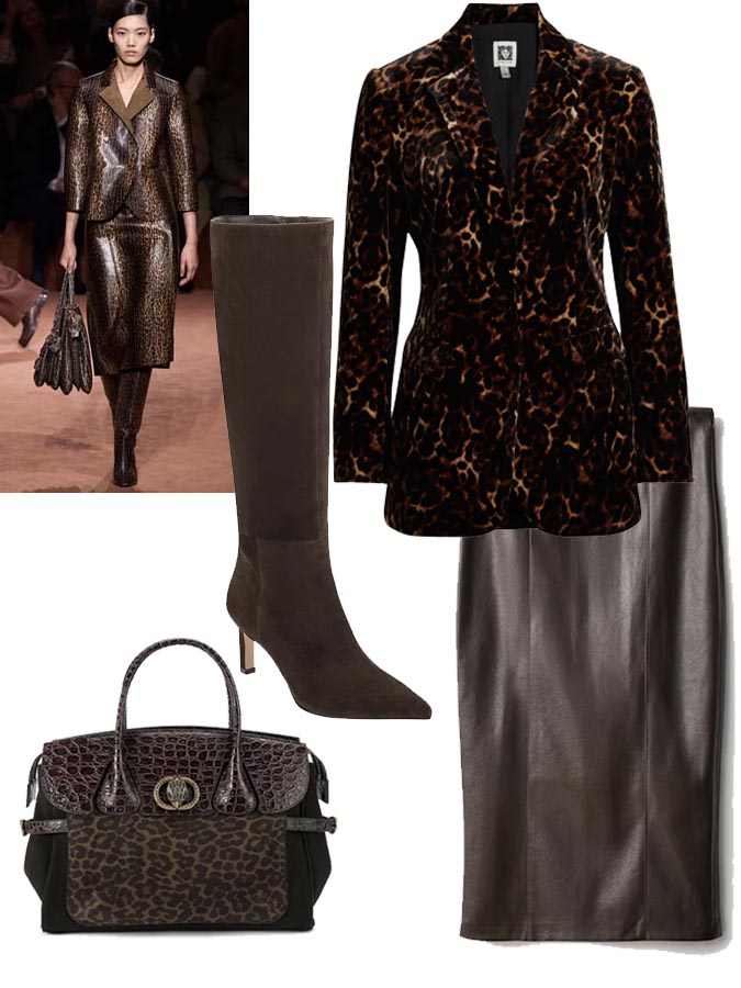 Fendi Leopard & Leather Midi Skirt Suit look for less fountainof30