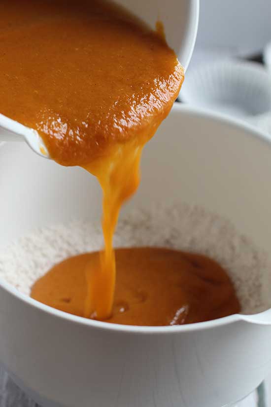 Pour the wet mixture into the dry ingredients