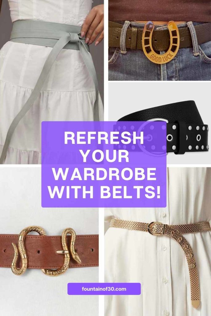 Refresh your wardrobe with belts! Try chain, studded, concho, or minimalist belts to give your look new life this year. #belts #fashiontrends2025 #beltedstyle #fashionover40 #outfitinspo