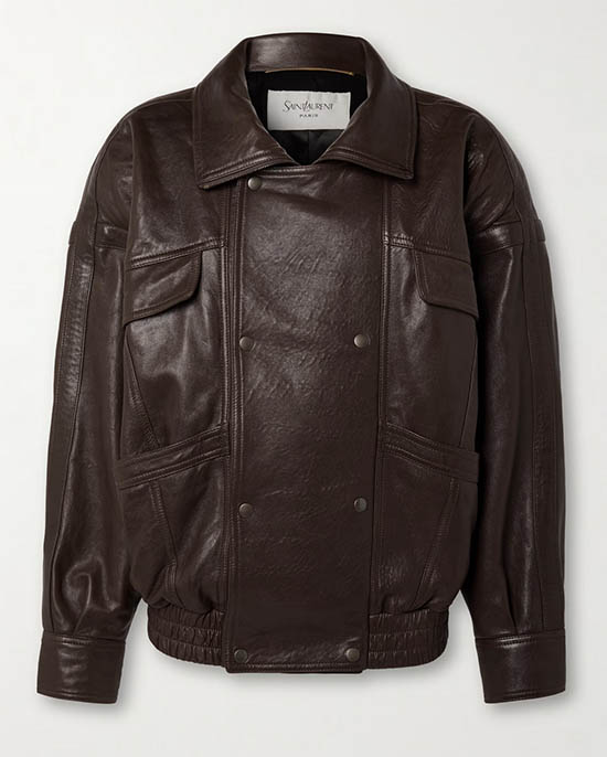 Saint Laurent Oversized Double-breasted Paneled Leather Jacket