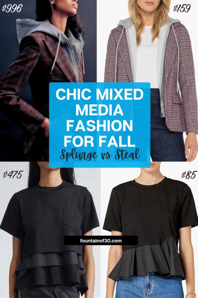 Discover the best mixed media fashion pieces for fall! From sweaters to blazers, find splurge vs steal styles perfect for women over 50. #FallFashion #Over50Style #SplurgeVsSteal #MixedMediaStyle