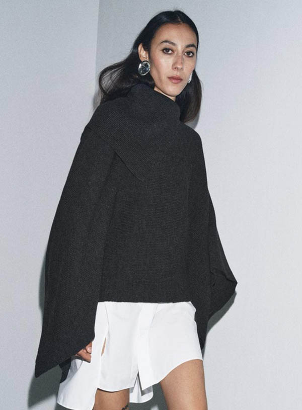 Zara Wool Cape with Asymmetrical Collar