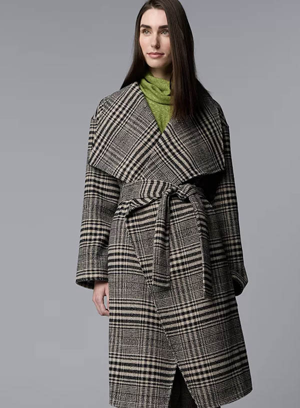 plaid Simply Vera Vera Wang Drape Collar Overcoat