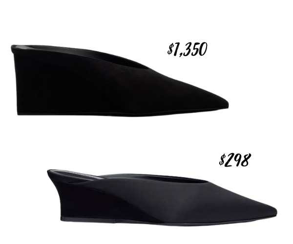Alaïa Cube 75 Suede Wedge Mules, $1,350 Reformation $298