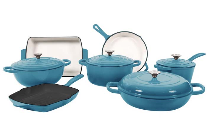 blue Caanasweis 11 Pieces Cast Iron Enameled Cookware Set
