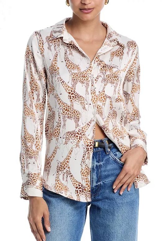 AQUA Giraffe Satin Shirt animal prints fountainof30