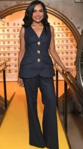 Mindy Kaling Cara Cara West pinstripe sleeveless vest and Tristan Trousers