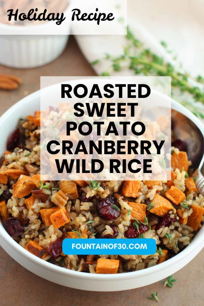 A colorful, delicious and wholesome side dish that’s perfect for holidays or cozy fall dinners. Sweet potatoes, wild rice, cranberries and pecans make the perfect combo! #healthyrecipe #holidayfood #vegetarian