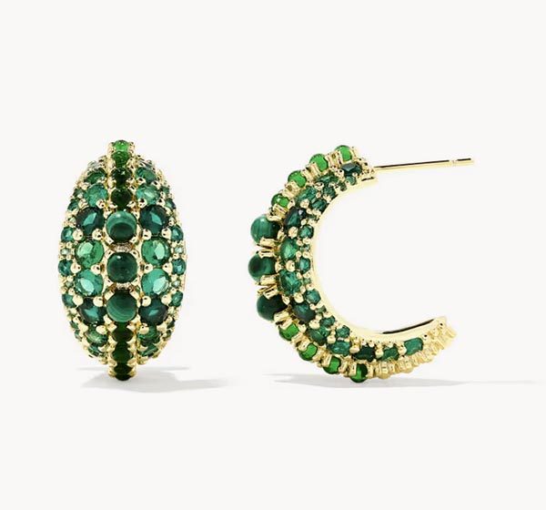 Krista Gold Hoop Earrings in Green Mix