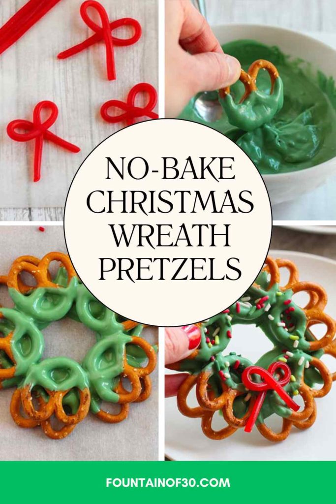 These cute Christmas Wreath Pretzels are perfect for parties or gifting! Quick, festive, and fun to make. #ChristmasSnacks #HolidayBaking #EasyRecipes