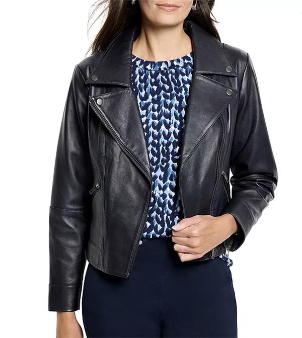 blue colored Leather Biker Jacket
