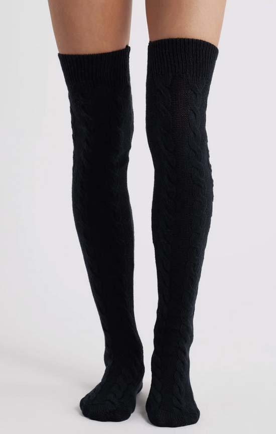 black Cable Thigh High Socks fountainof30
