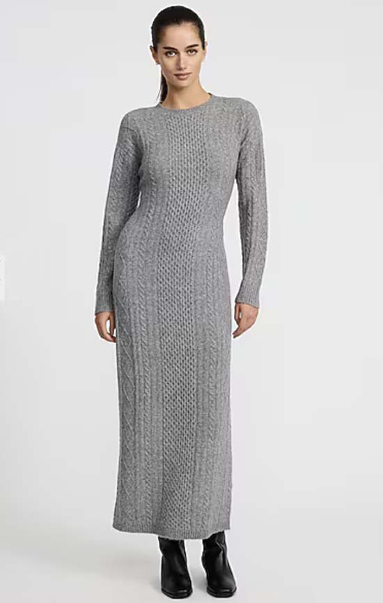 Cable Knit Crew Neck Long Sleeve Maxi Sweater Dress fountainof30
