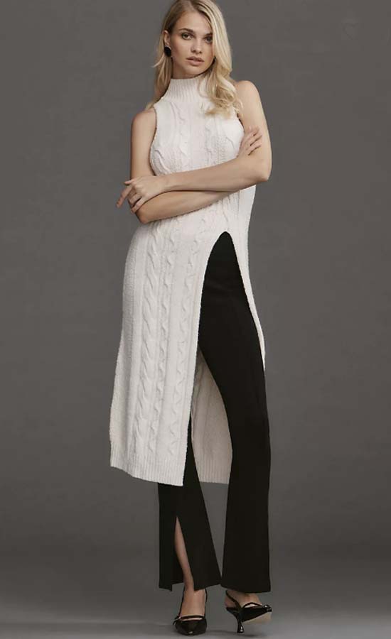 Cream Long-Line Cable Tunic Sweater tunic fountainof30