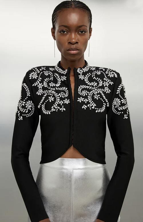 Embellished Knit Jacket no lapel fountainof30