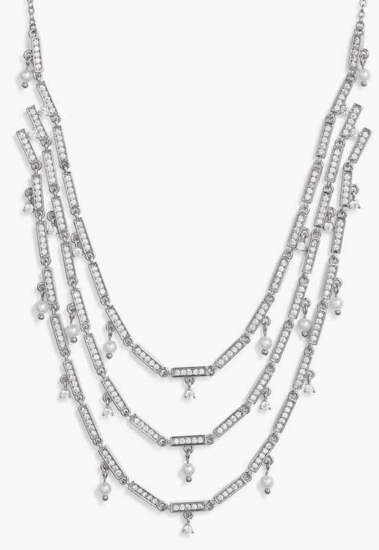 Ettika Faux Pearl & Crystal Layered Station Necklace