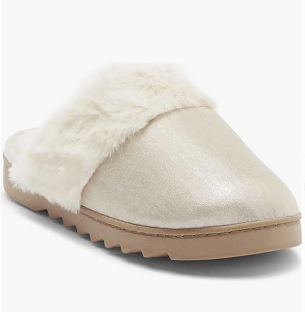 R.G. Barry Metallic and Faux Fur Trim Scuff Slipper