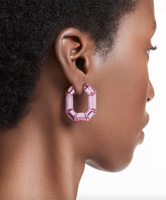 Lucent hoop earrings Octagon shape, Small, Pink