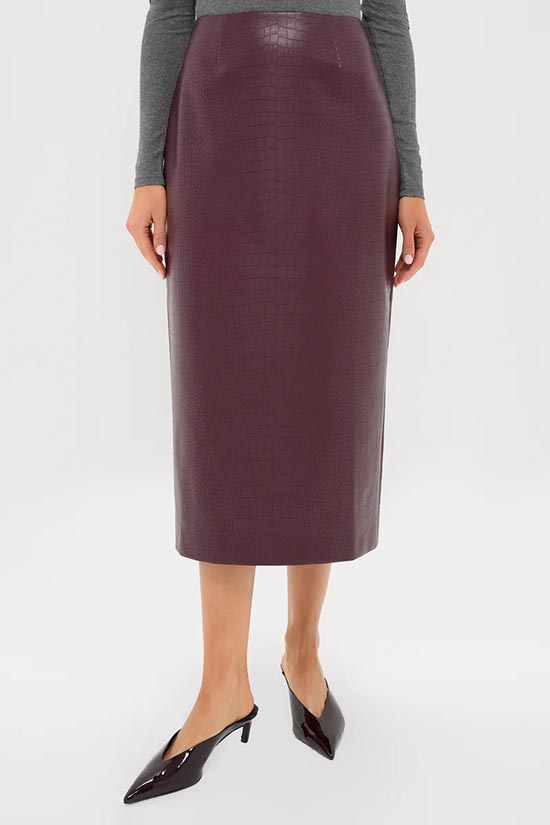 \Plum Stamped Faux Leather Ellington Skirt