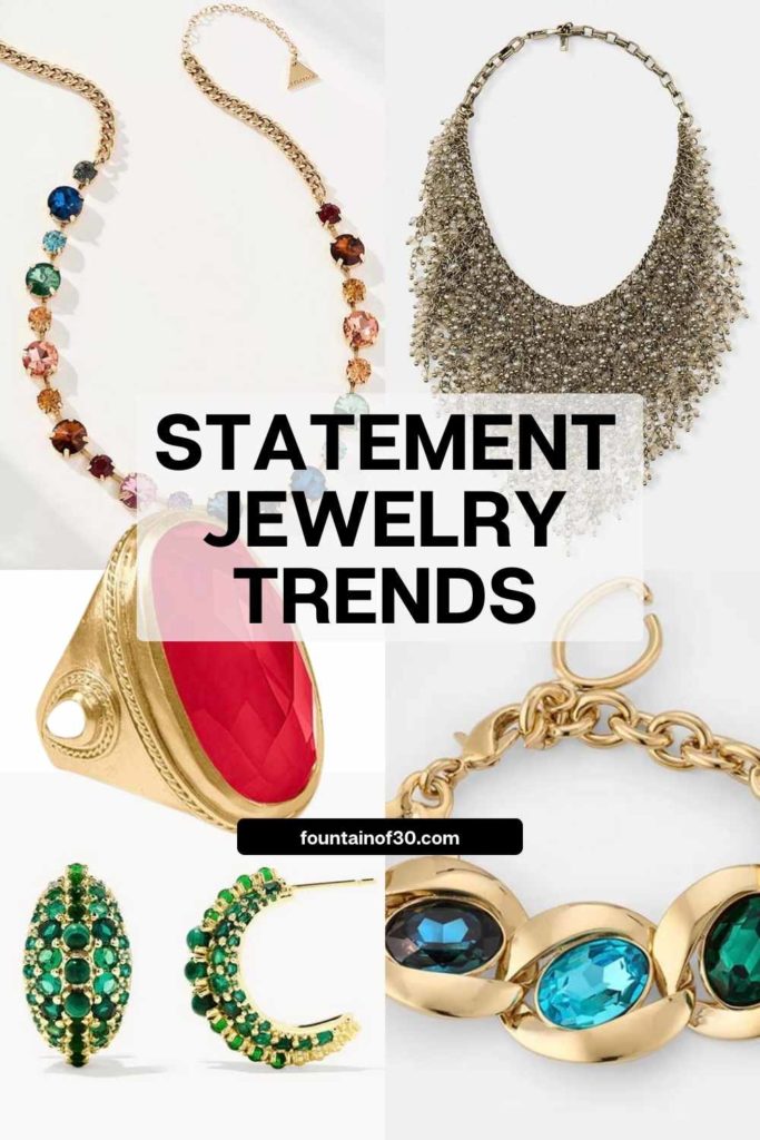 Big, bold, and beautiful — discover the jewelry trends adding instant sparkle party outfits, from layered necklaces to modern brooches. #StatementJewelry #FashionTrends #Over50Style #PartyStyle #Accessories