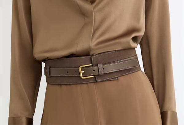 leather and Suede Corset Waist Belt in Taupe