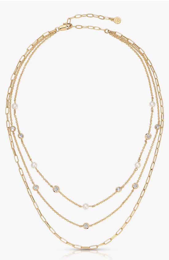 Nordstrom Cubic Zirconia & Pearl Charm Triple Tier Necklace