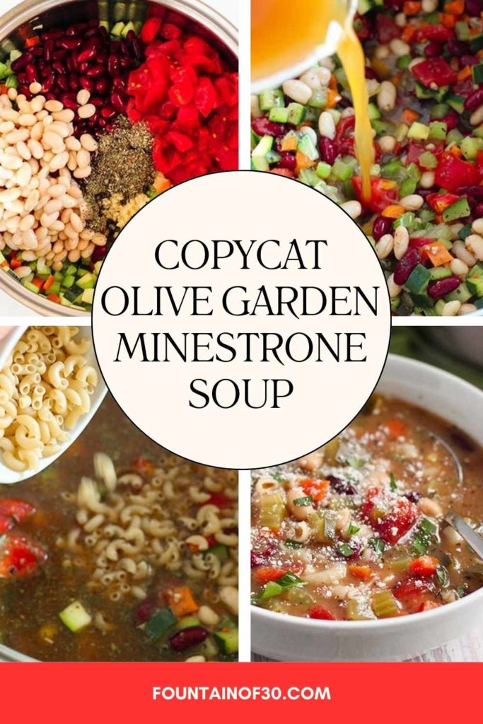This easy copycat Olive Garden Minestrone Soup is loaded with fresh veggies, beans, and pasta in a flavorful tomato broth — ready in under an hour! Save this cozy Italian soup recipe for dinner tonight. #MinestroneSoup #OliveGardenCopycat #SoupRecipes #ItalianFood #ComfortFood
