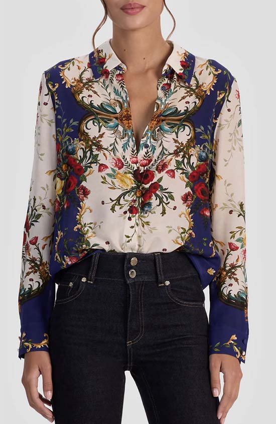 Alice + Olivia Willa Placed Floral Silk Top