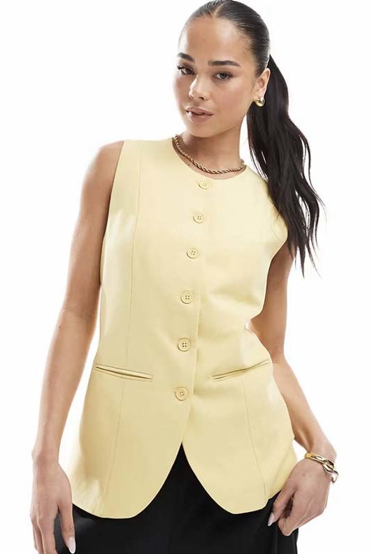High Neck Vest in Butter Yellow color mixing