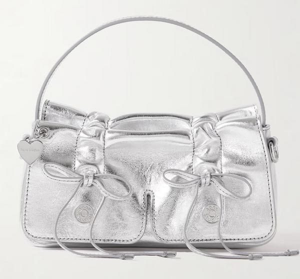 silver Metallic Leather Shoulder Bag